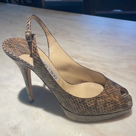 Jimmy Choo Slingback Peep toe Snakeskin Stilettos. Size 40 - Picture 4 of 9